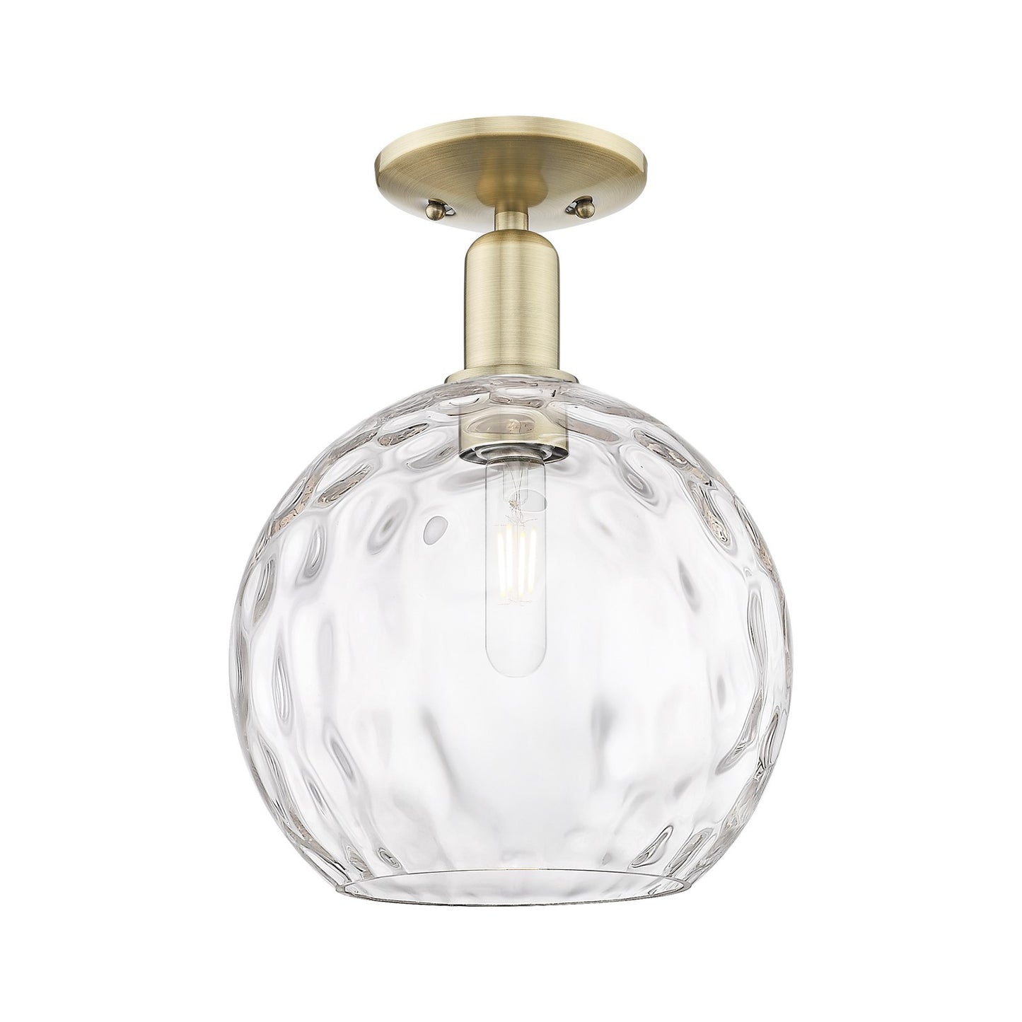 Innovations Athens Water Glass 10in 1-Light Semi-Flush Mount | Industrial Antique Brass Steel and Clear Water Glass | Entryway | Model 716-1C-AB-G1215-10
