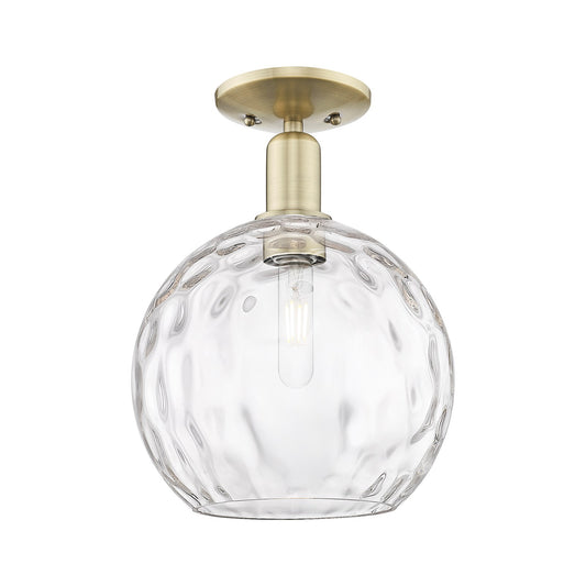 Innovations Athens Water Glass 10in 1-Light Semi-Flush Mount | Industrial Antique Brass Steel and Clear Water Glass | Entryway | Model 716-1C-AB-G1215-10