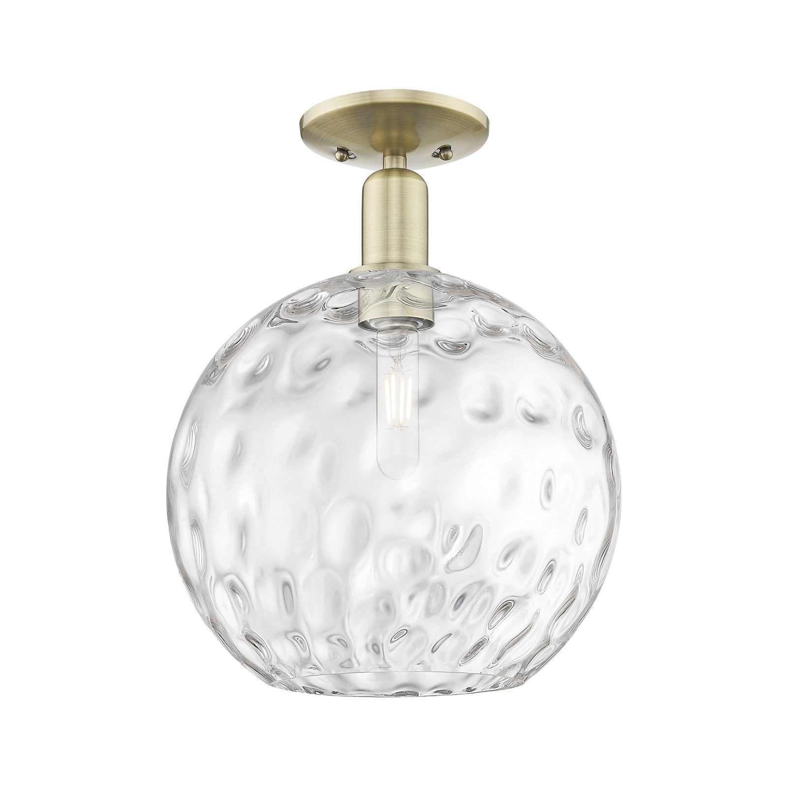 Innovations Athens Water Glass 12in 1-Light Semi-Flush Mount | Industrial Antique Brass Steel and Clear Water Glass | Entryway | Model 716-1C-AB-G1215-12