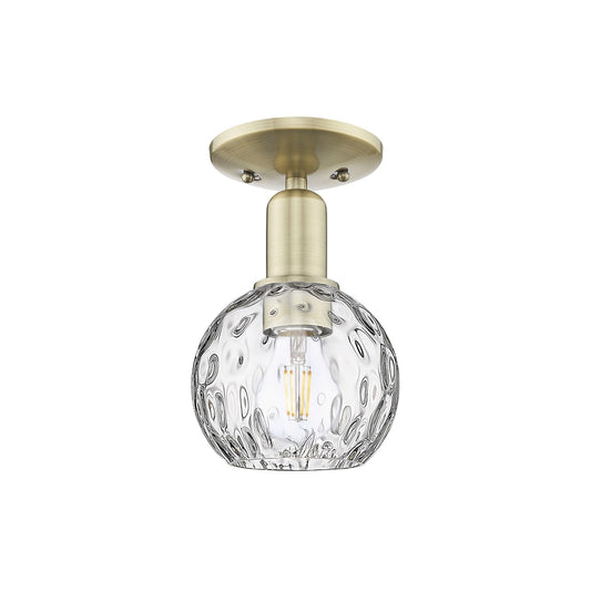 Innovations Athens Water Glass 6in 1-Light Semi-Flush Mount | Industrial Antique Brass Steel and Clear Water Glass | Kitchen & | Model 716-1C-AB-G1215-6