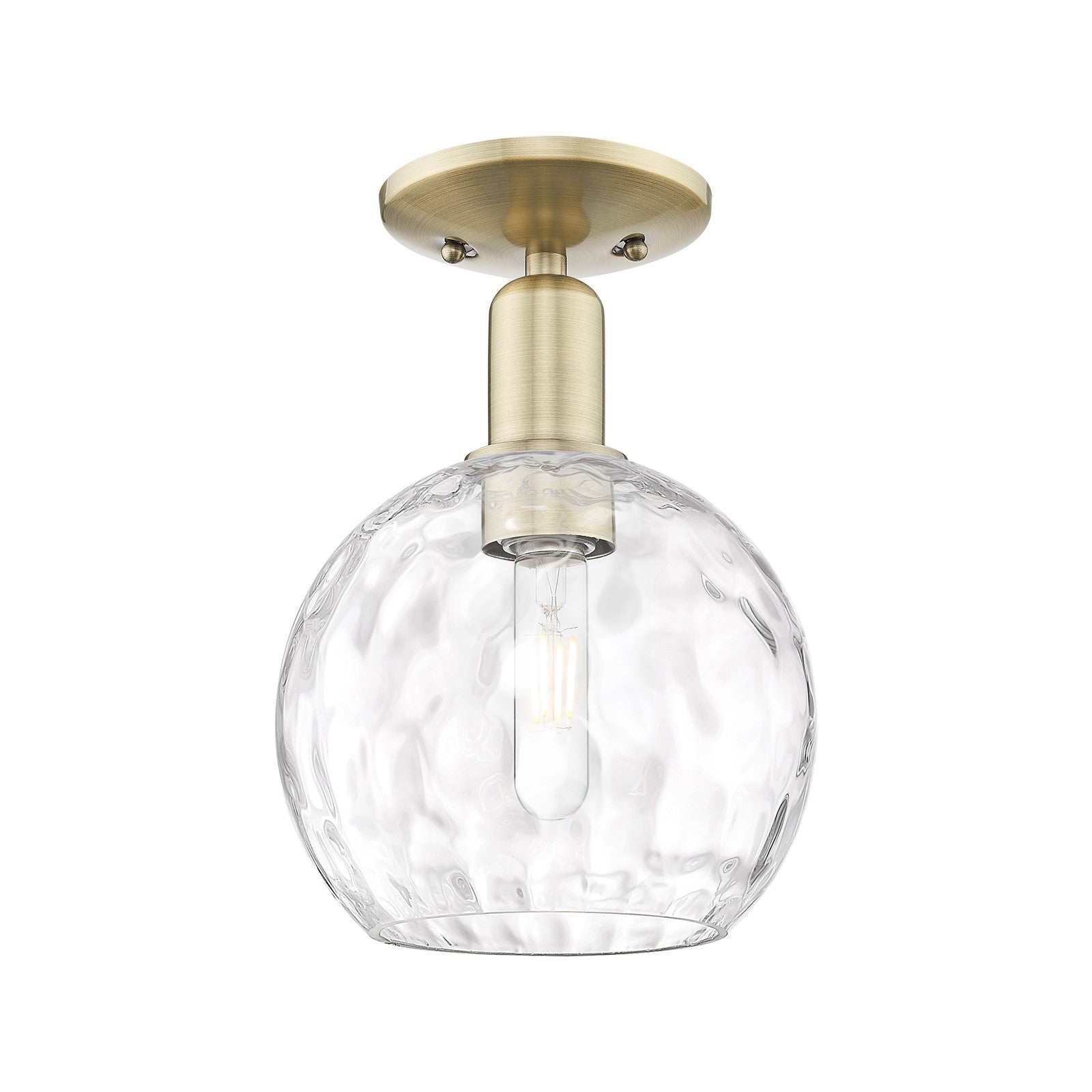 Innovations Athens 8in 1-Light Semi-Flush Mount | Industrial Antique Brass Steel and Clear Water Glass | Damp Location Entryway | Model 716-1C-AB-G1215-8
