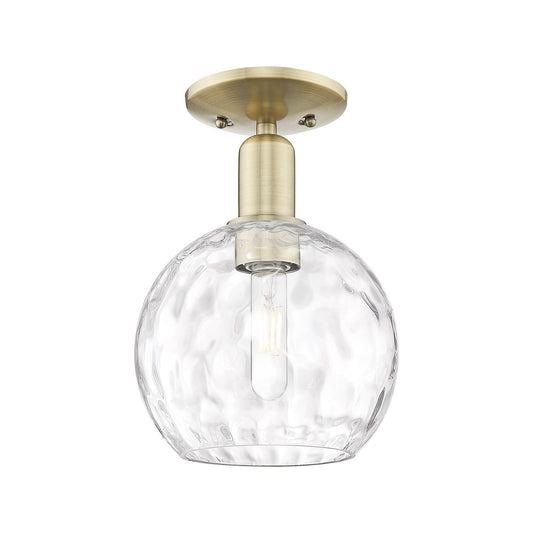 Innovations Athens 8in 1-Light Semi-Flush Mount | Industrial Antique Brass Steel and Clear Water Glass | Damp Location Entryway | Model 716-1C-AB-G1215-8