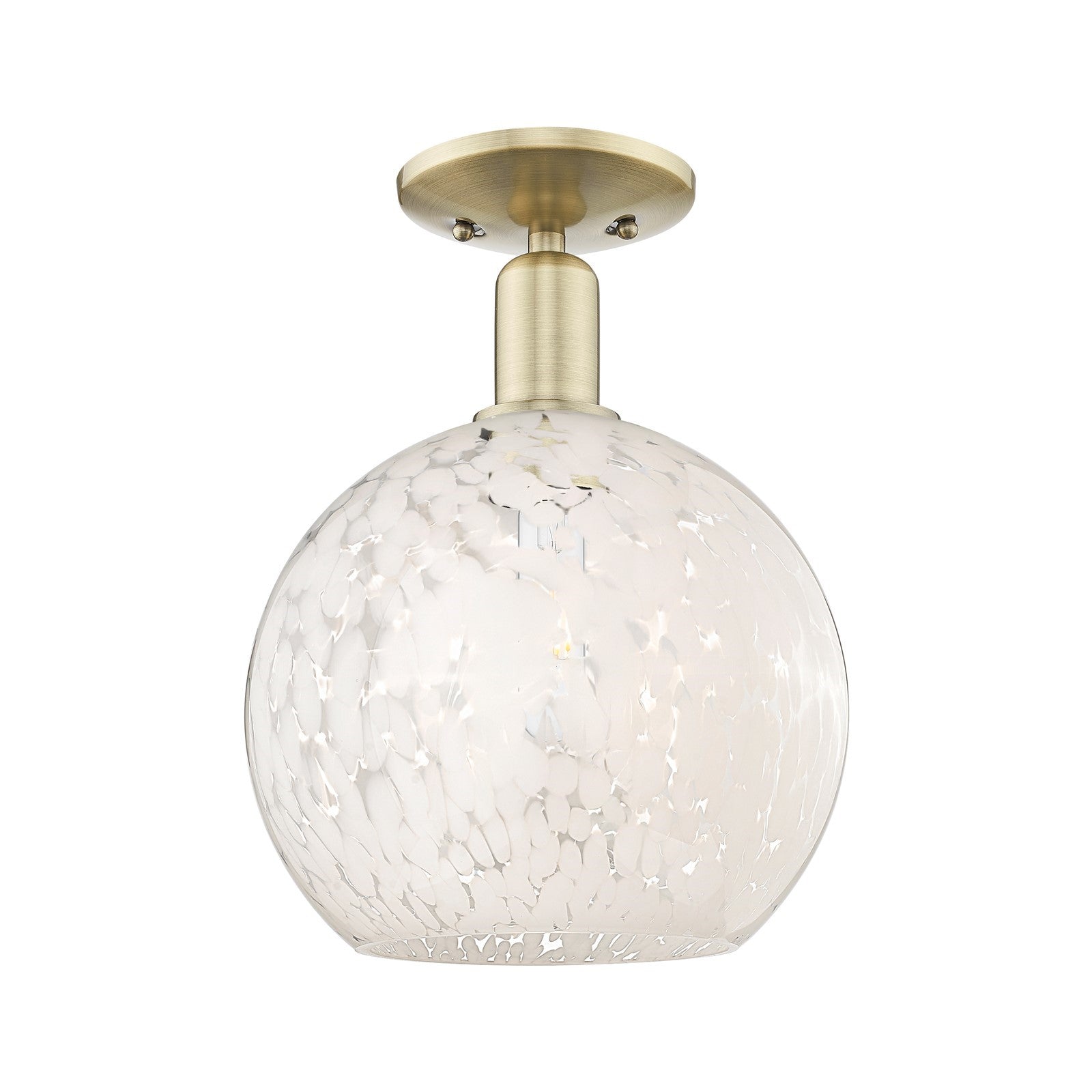 Innovations Lighting White Mouchette 10in 1-Light Semi-Flush Mount | Industrial Antique Brass and White Glass | Entryway & | Model 716-1C-AB-G1216-10WM