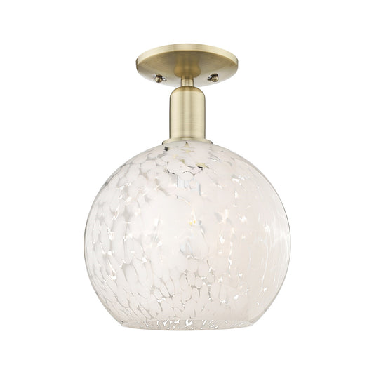 Innovations Lighting White Mouchette 10in 1-Light Semi-Flush Mount | Industrial Antique Brass and White Glass | Entryway & | Model 716-1C-AB-G1216-10WM