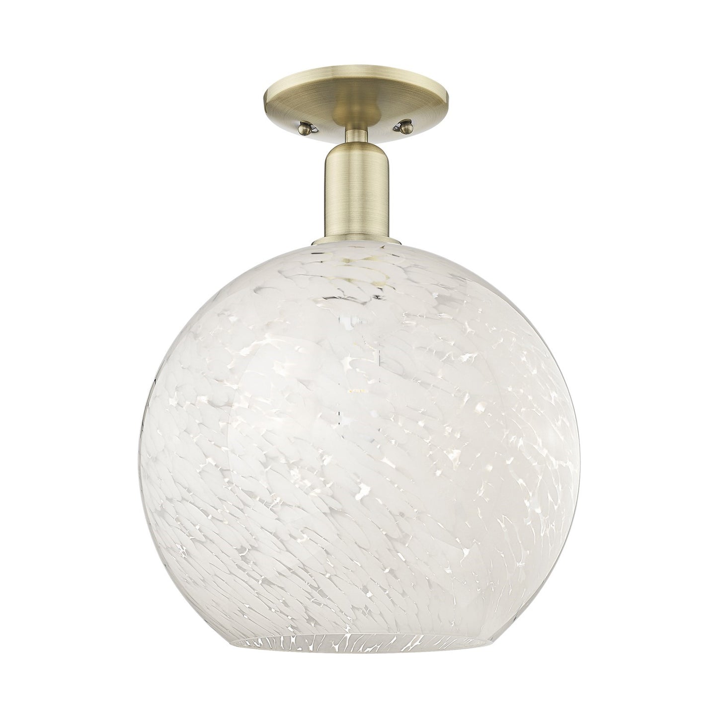 Innovations White Mouchette 12in 1-Light Semi-Flush Mount | Industrial Antique Brass and White Mouchette Glass | Kitchen & | Model 716-1C-AB-G1216-12WM