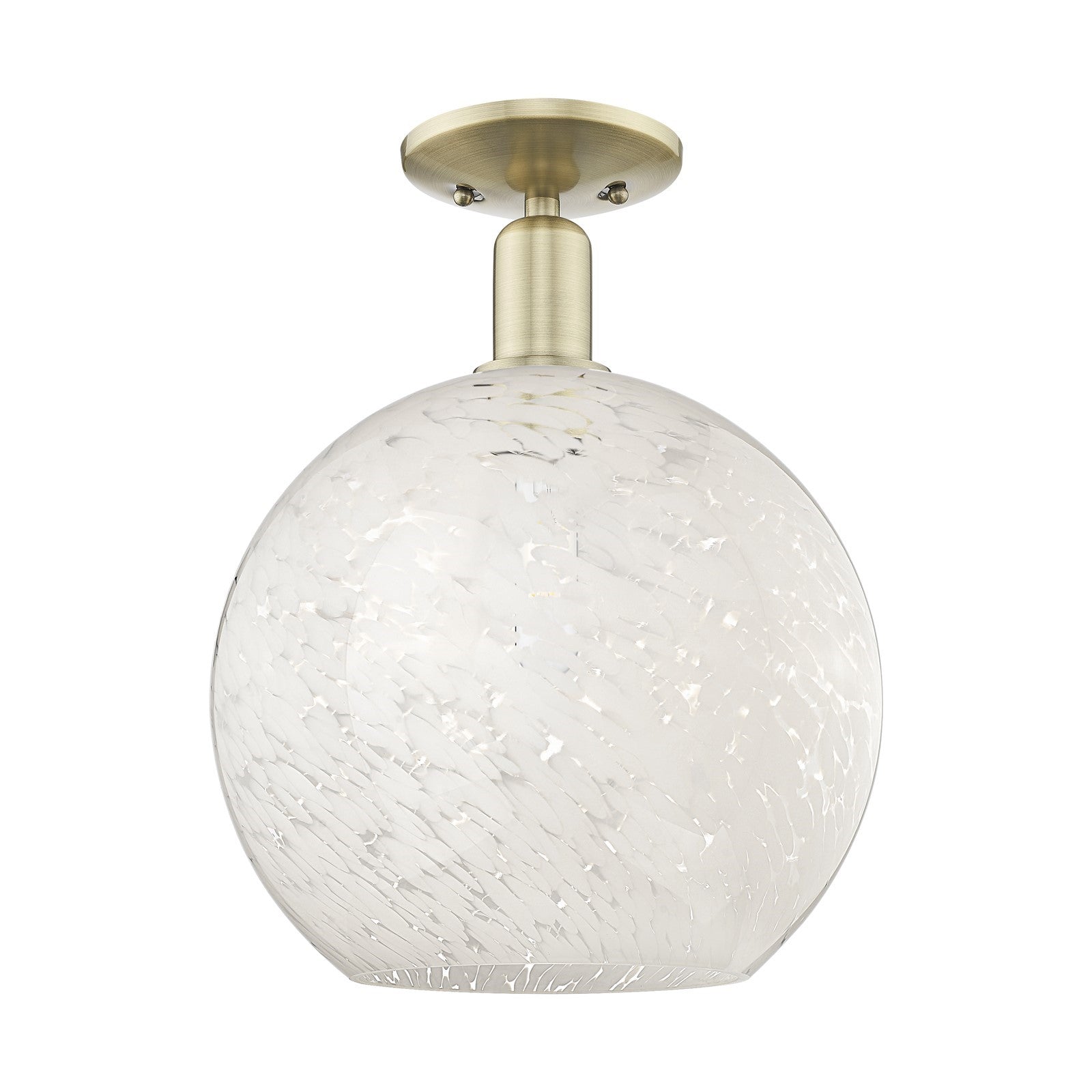 Innovations White Mouchette 12in 1-Light Semi-Flush Mount | Industrial Antique Brass and White Mouchette Glass | Kitchen & | Model 716-1C-AB-G1216-12WM