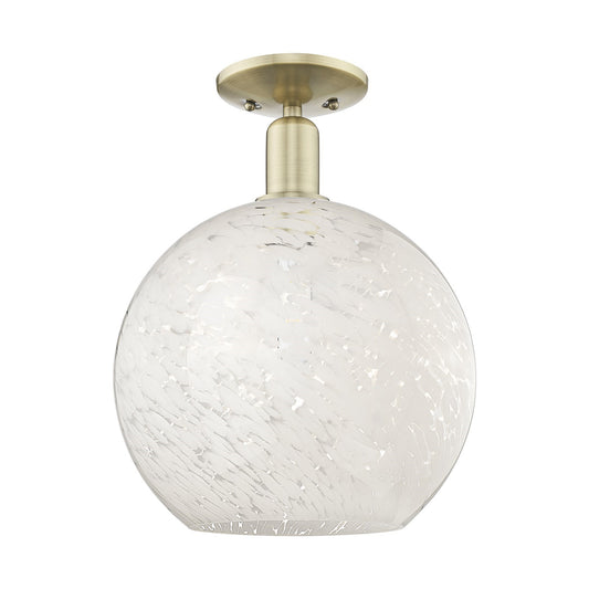 Innovations White Mouchette 12in 1-Light Semi-Flush Mount | Industrial Antique Brass and White Mouchette Glass | Kitchen & | Model 716-1C-AB-G1216-12WM