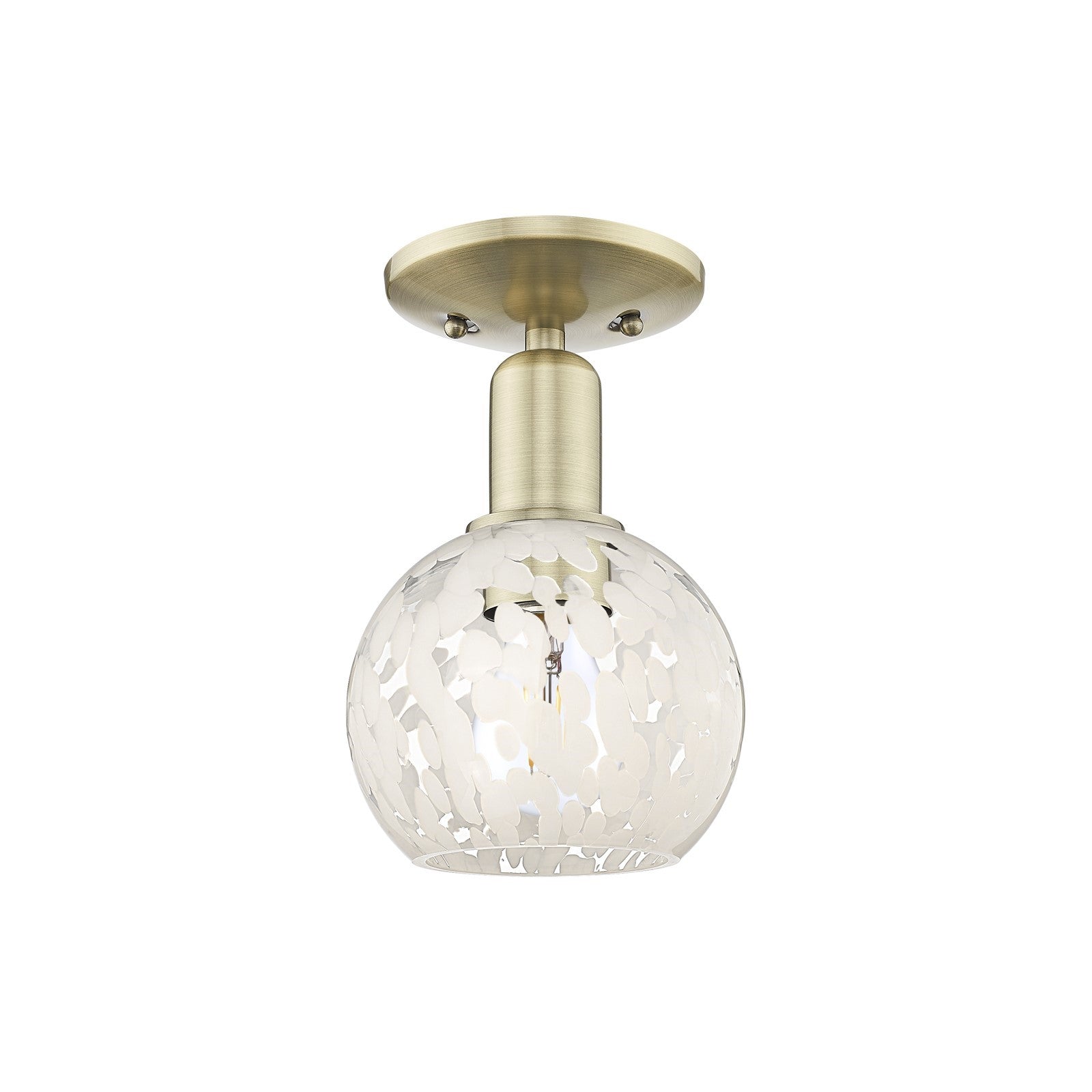 Innovations Lighting White Mouchette 6in 1-Light Semi-Flush Mount | Industrial Antique Brass and White Mouchette Glass | Model 716-1C-AB-G1216-6WM