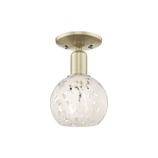 Innovations Lighting White Mouchette 6in 1-Light Semi-Flush Mount | Industrial Antique Brass and White Mouchette Glass | Model 716-1C-AB-G1216-6WM