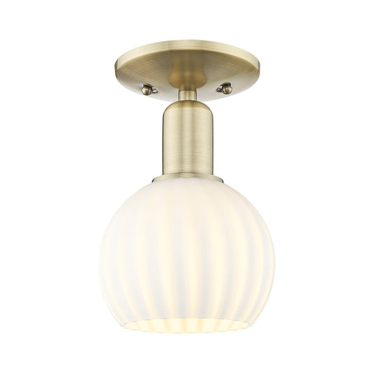 Innovations Lighting Arcadia 6in 1-Light Semi-Flush Mount | Industrial Antique Brass and White Venetian Glass | Hallway & | Model 716-1C-AB-G1217-6WV