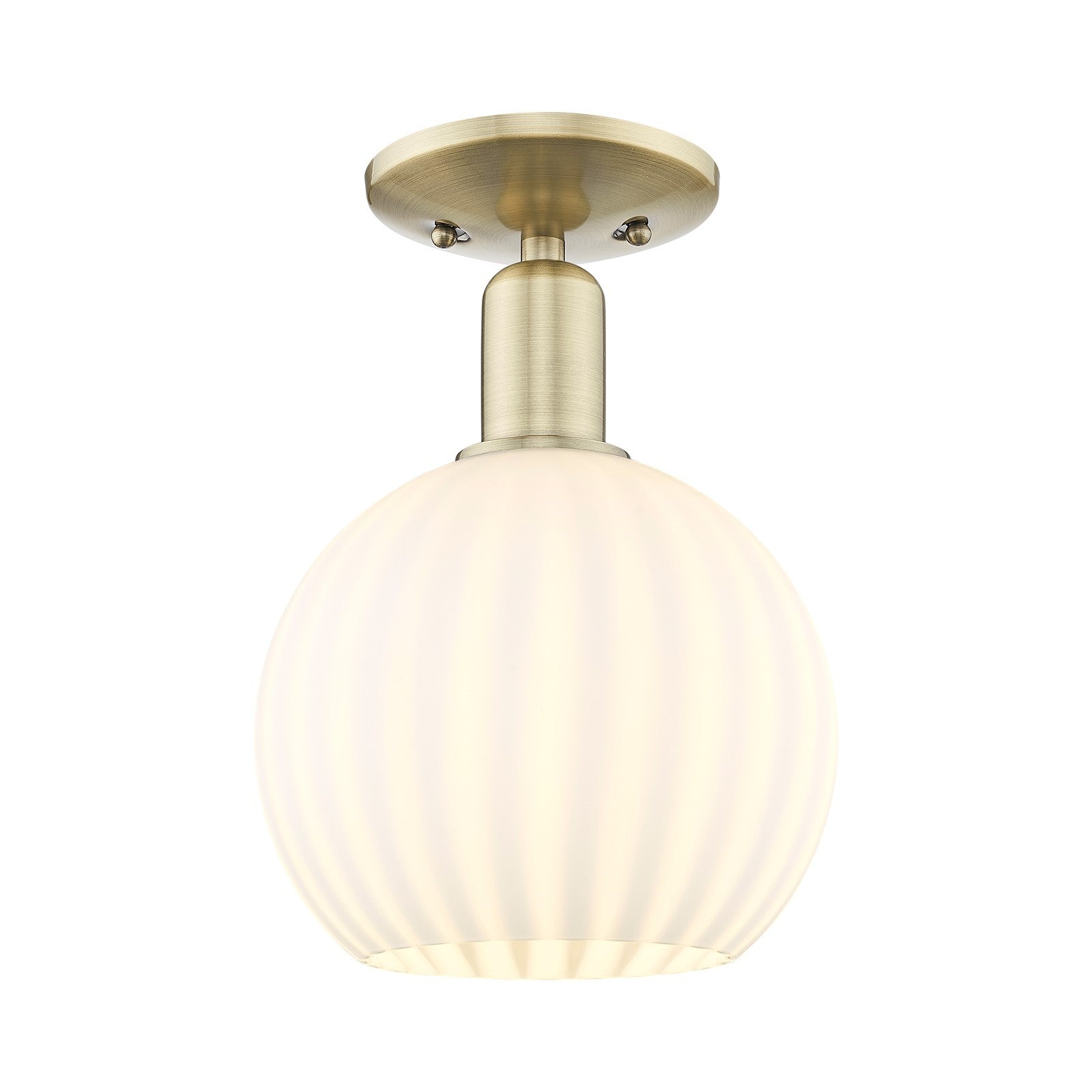 Innovations Lighting Arcadia 8in 1-Light Semi-Flush Mount | Industrial Antique Brass and White Venetian Glass | Entryway & | Model 716-1C-AB-G1217-8WV