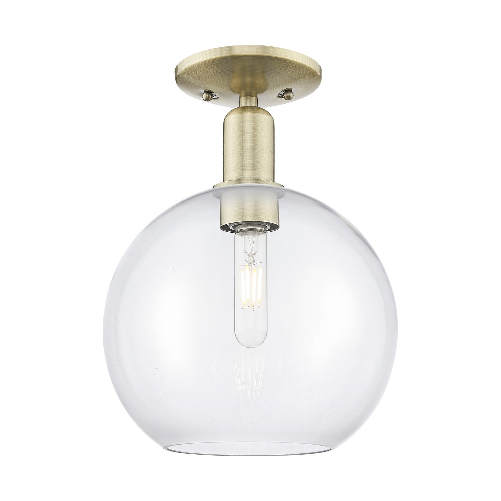 Innovations Athens 10in 1-Light Semi-Flush Mount | Industrial Antique Brass Steel and Clear Glass | Entryway & Hallway | 10 x 10 | Model 716-1C-AB-G122-10