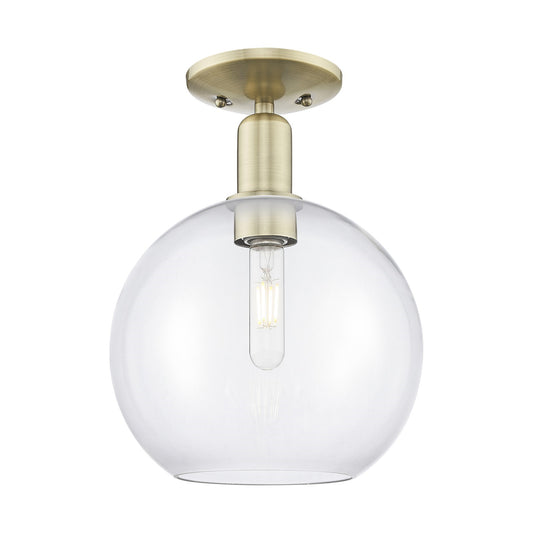 Innovations Athens 10in 1-Light Semi-Flush Mount | Industrial Antique Brass Steel and Clear Glass | Entryway & Hallway | 10 x 10 | Model 716-1C-AB-G122-10