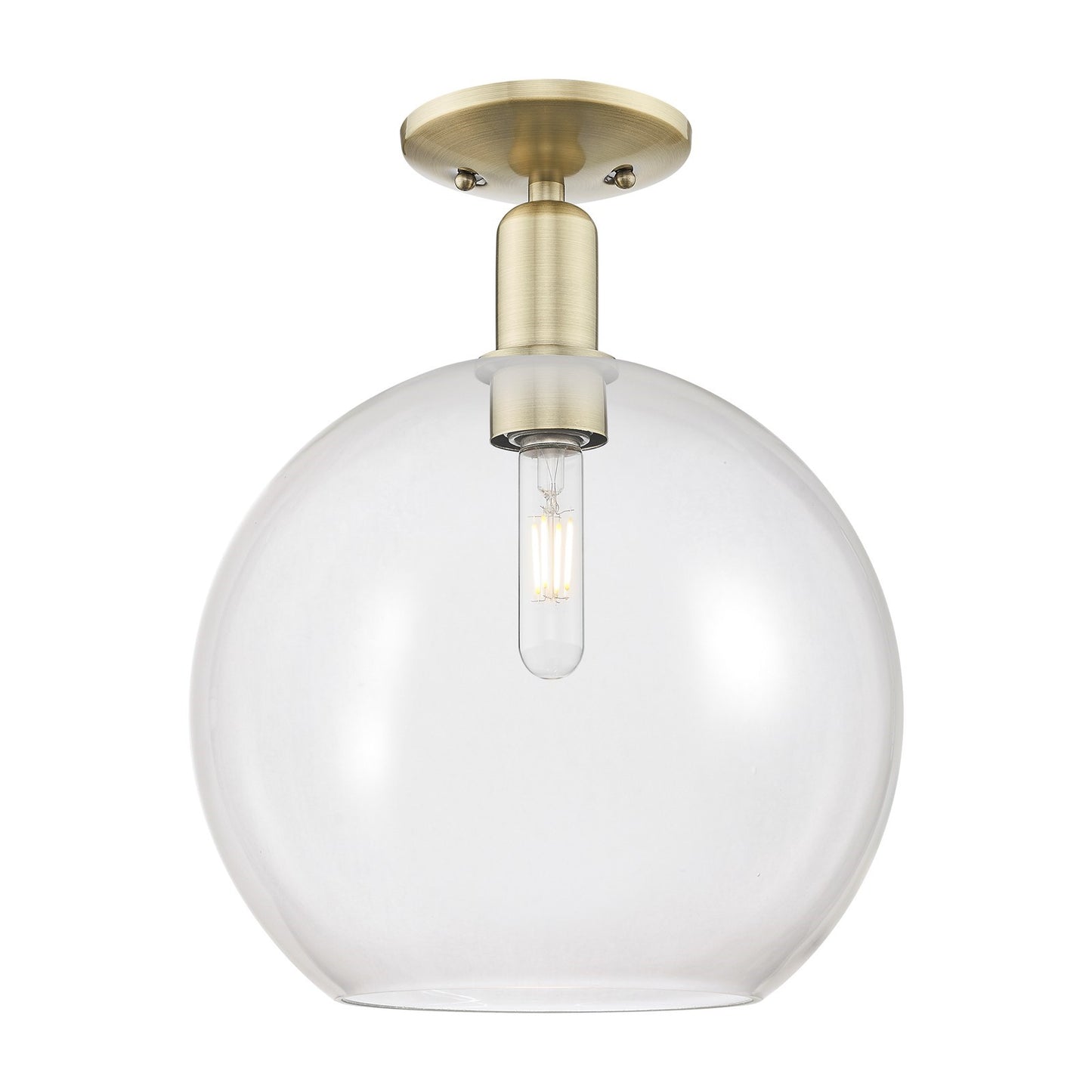 Innovations Athens 12in 1-Light Semi-Flush Mount | Industrial Antique Brass Steel and Clear Glass | Entryway & Hallway | 11.75 x | Model 716-1C-AB-G122-12