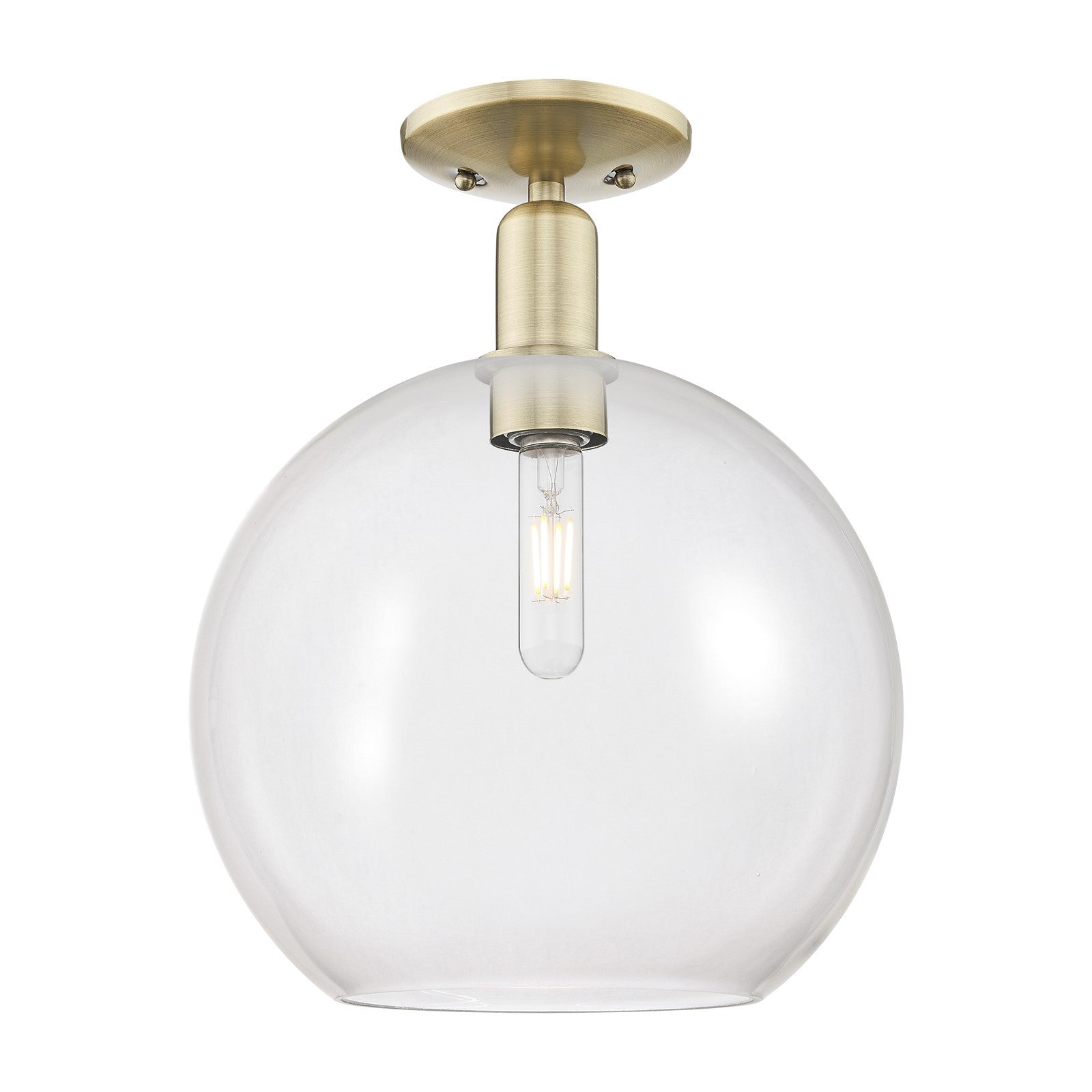 Innovations Athens 12in 1-Light Semi-Flush Mount | Industrial Antique Brass Steel and Clear Glass | Entryway & Hallway | 11.75 x | Model 716-1C-AB-G122-12
