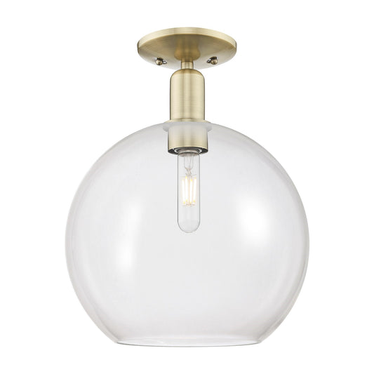 Innovations Athens 12in 1-Light Semi-Flush Mount | Industrial Antique Brass Steel and Clear Glass | Entryway & Hallway | 11.75 x | Model 716-1C-AB-G122-12