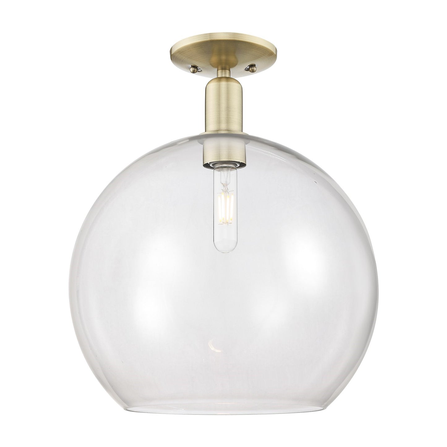 Innovations Athens 14in 1-Light Semi-Flush Mount | Industrial Antique Brass and Clear Glass | Entryway & Hallway | 13.75 x 13.75 | Model 716-1C-AB-G122-14