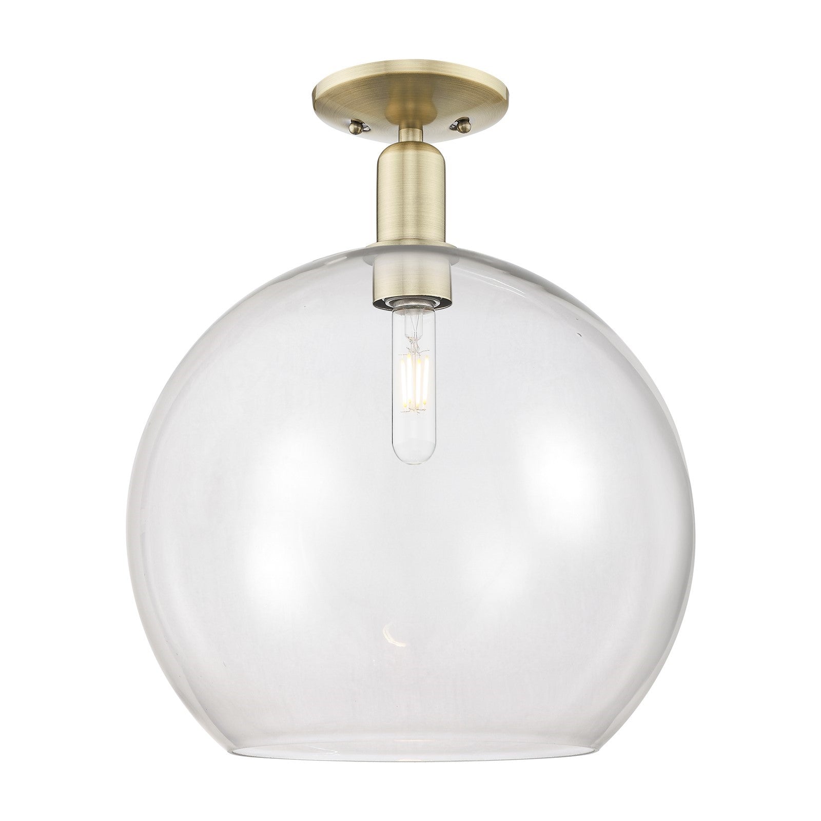 Innovations Athens 14in 1-Light Semi-Flush Mount | Industrial Antique Brass and Clear Glass | Entryway & Hallway | 13.75 x 13.75 | Model 716-1C-AB-G122-14