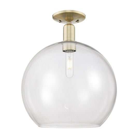 Innovations Athens 14in 1-Light Semi-Flush Mount | Industrial Antique Brass and Clear Glass | Entryway & Hallway | 13.75 x 13.75 | Model 716-1C-AB-G122-14
