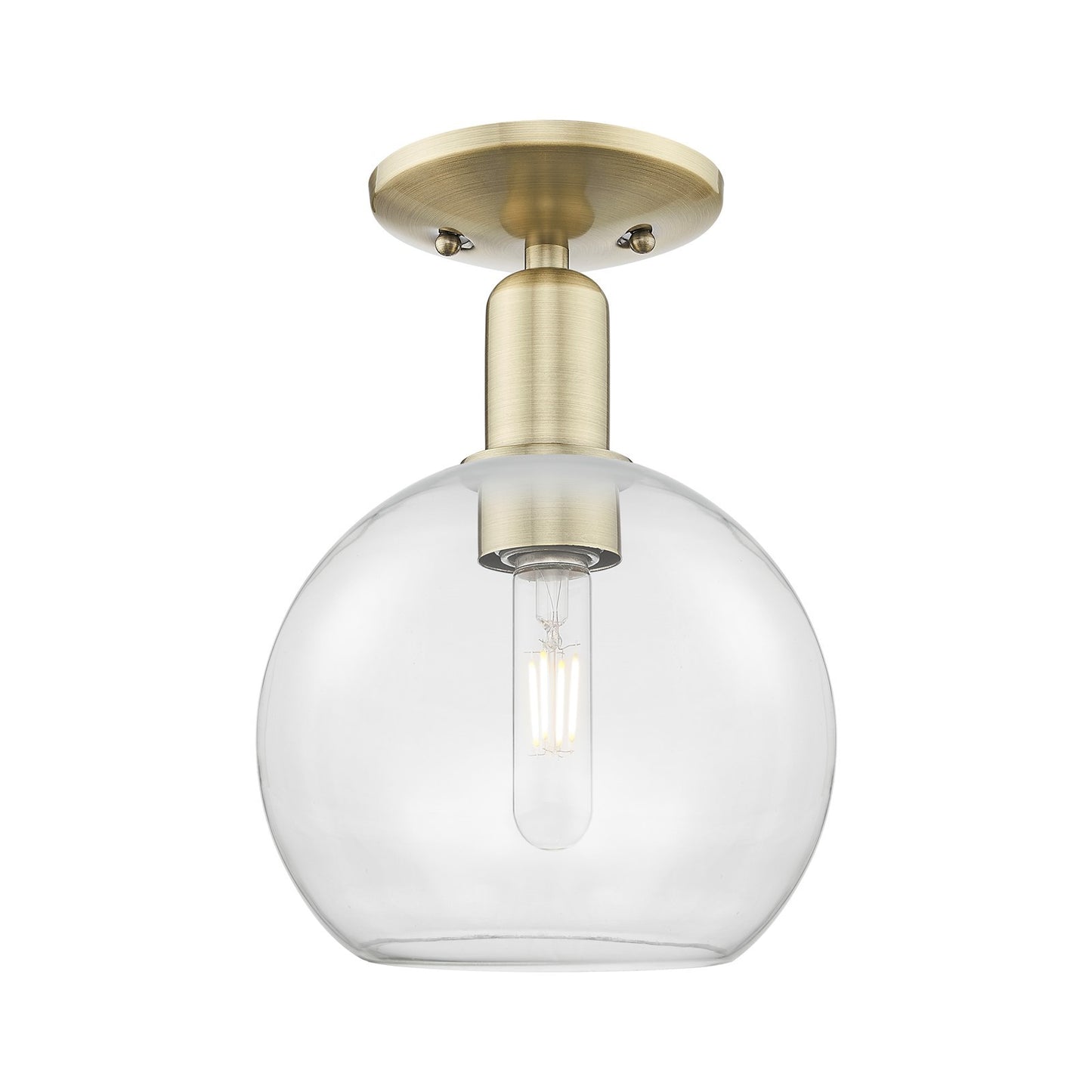 Innovations Athens 8in 1-Light Semi-Flush Mount | Industrial Antique Brass Steel and Clear Glass | Entryway & Hallway | 8 x 8 x | Model 716-1C-AB-G122-8
