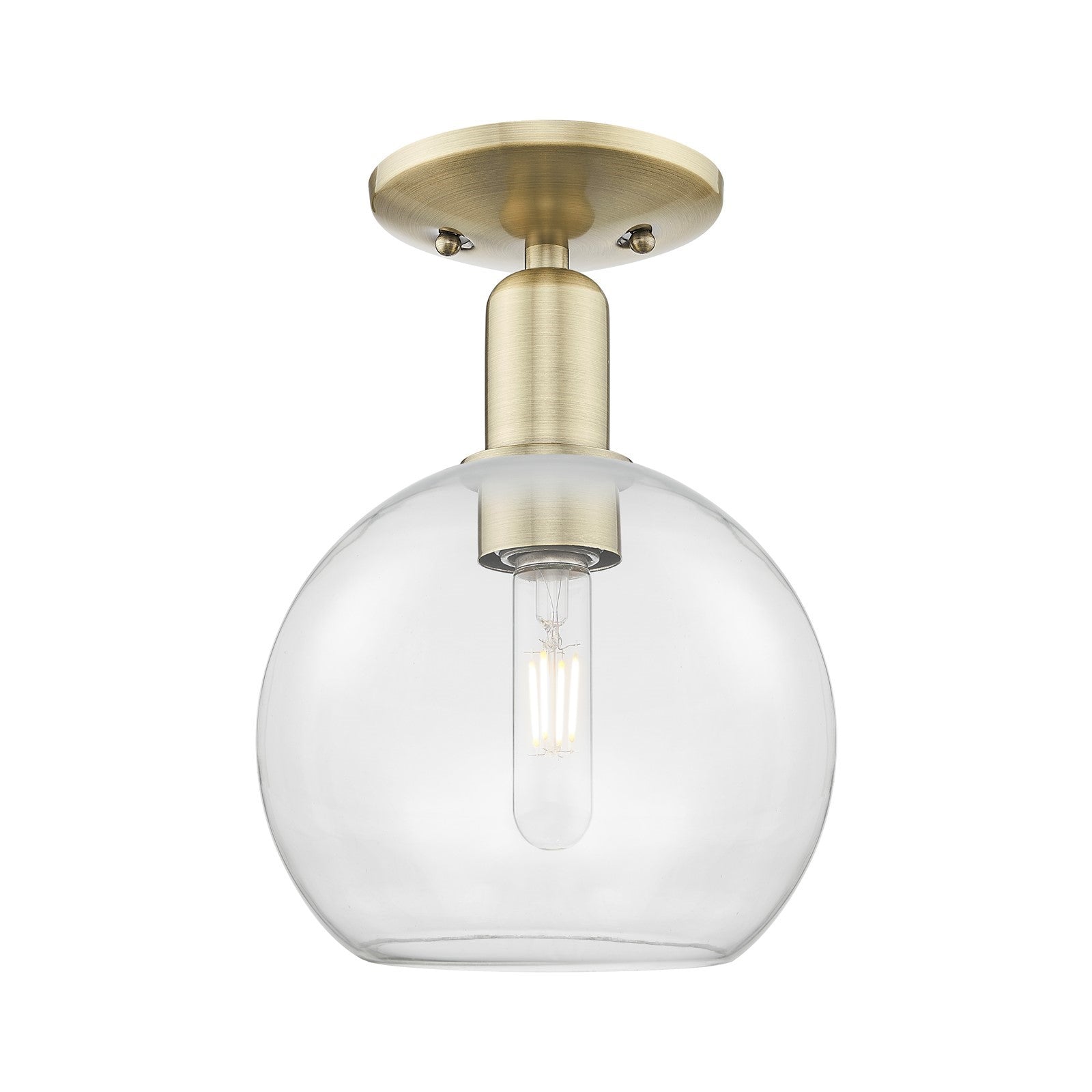 Innovations Athens 8in 1-Light Semi-Flush Mount | Industrial Antique Brass Steel and Clear Glass | Entryway & Hallway | 8 x 8 x | Model 716-1C-AB-G122-8