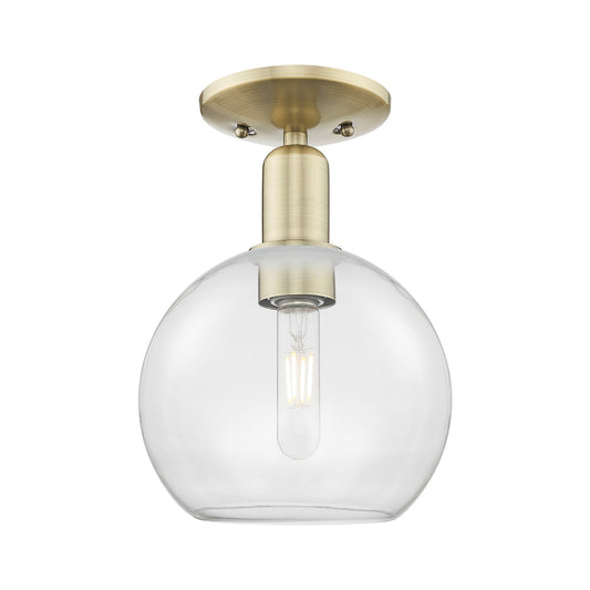 Innovations Athens 8in 1-Light Semi-Flush Mount | Industrial Antique Brass Steel and Clear Glass | Entryway & Hallway | 8 x 8 x | Model 716-1C-AB-G122-8
