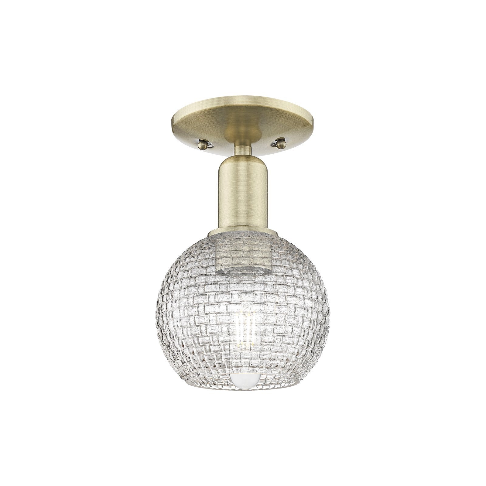 Innovations Athens 6in 1-Light Semi-Flush Mount | Industrial Antique Brass Steel and Clear Basket Weave Glass | Hallway & | Model 716-1C-AB-G122C-6CL