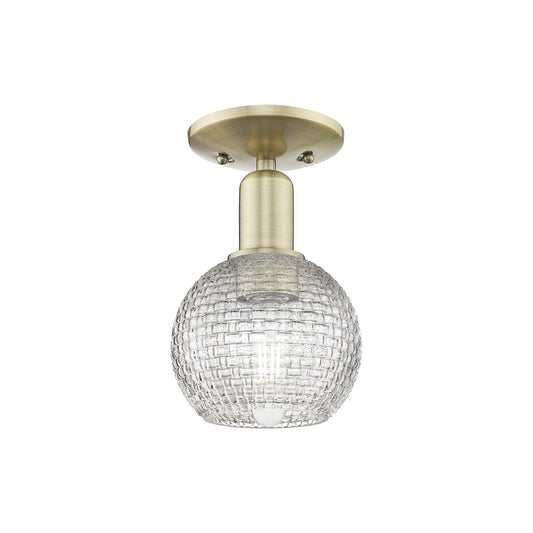 Innovations Athens 6in 1-Light Semi-Flush Mount | Industrial Antique Brass Steel and Clear Basket Weave Glass | Hallway & | Model 716-1C-AB-G122C-6CL