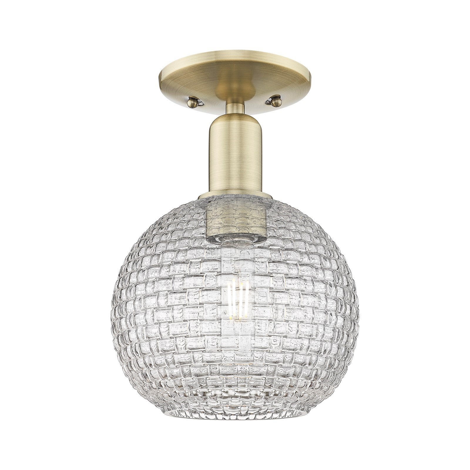 Innovations Athens 8in 1-Light Semi-Flush Mount | Industrial Antique Brass and Clear Basket Weave Glass | Entryway & Hallway | Model 716-1C-AB-G122C-8CL