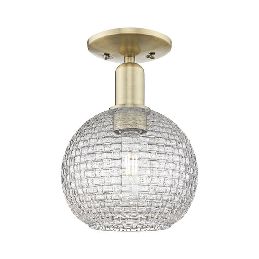 Innovations Athens 8in 1-Light Semi-Flush Mount | Industrial Antique Brass and Clear Basket Weave Glass | Entryway & Hallway | Model 716-1C-AB-G122C-8CL