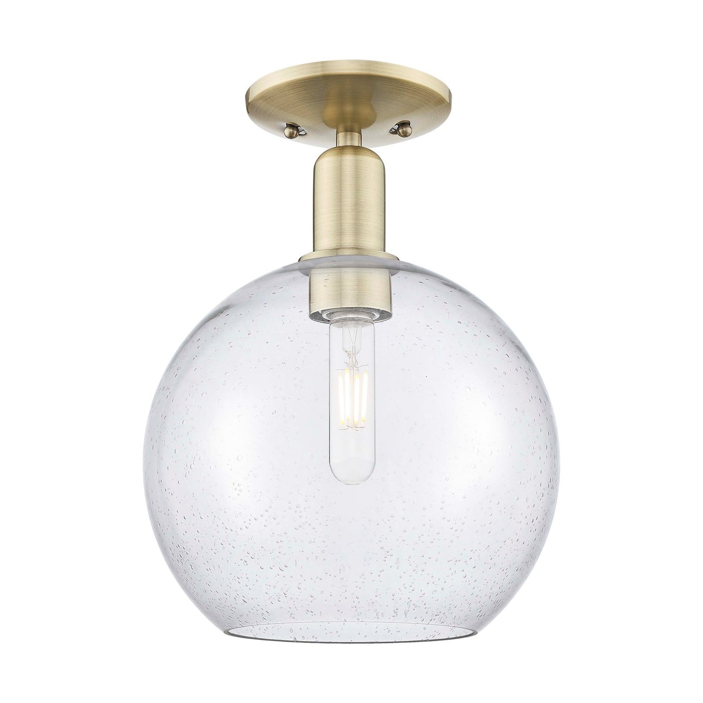Innovations Athens 10in 1-Light Semi-Flush Mount | Industrial Antique Brass Steel and Seedy Glass | Entryway & Hallway | 10 x 10 | Model 716-1C-AB-G124-10