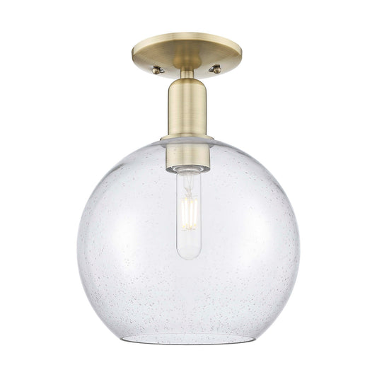 Innovations Athens 10in 1-Light Semi-Flush Mount | Industrial Antique Brass Steel and Seedy Glass | Entryway & Hallway | 10 x 10 | Model 716-1C-AB-G124-10