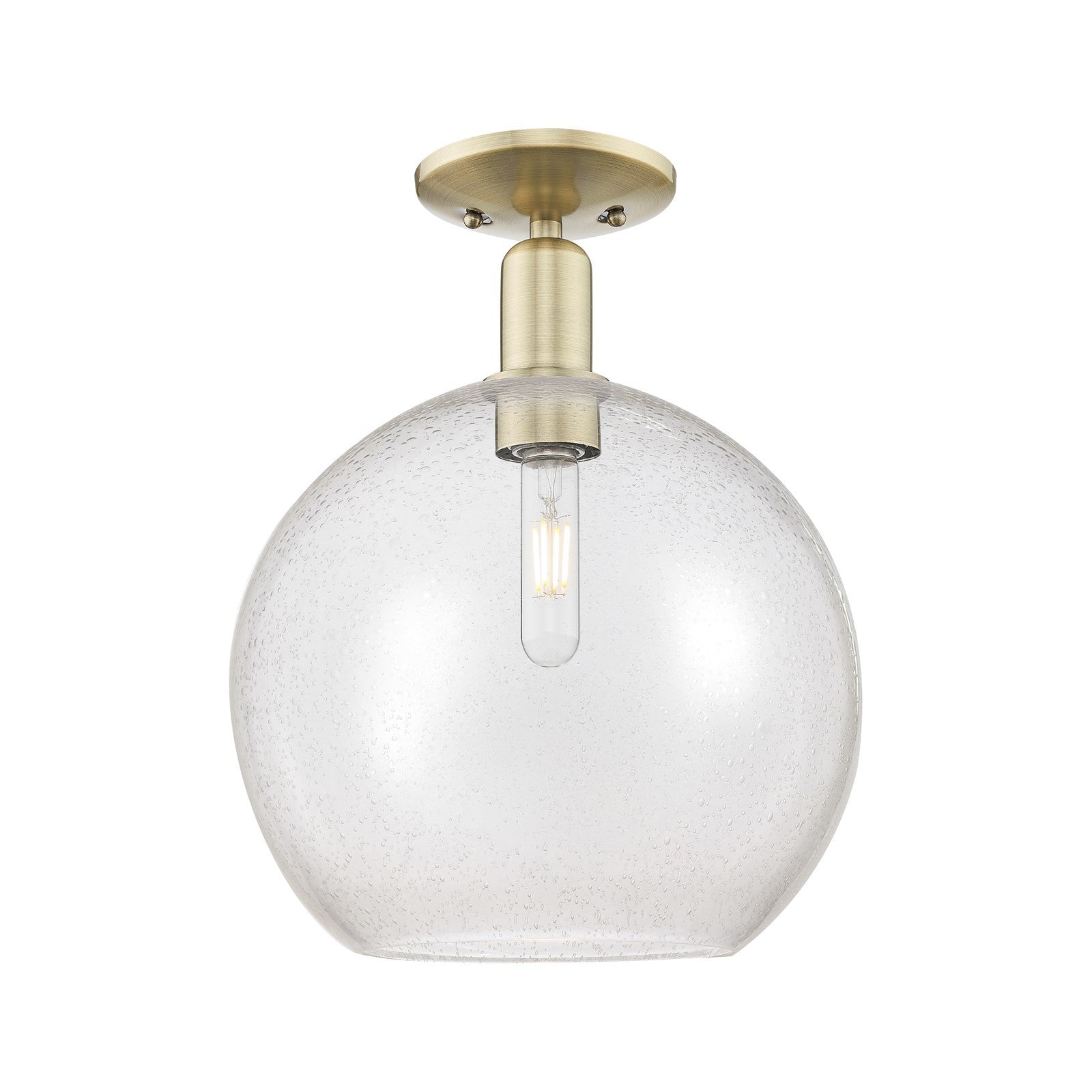 Innovations Athens 12in 1-Light Semi-Flush Mount | Industrial Antique Brass Steel and Seedy Glass | Entryway & Hallway | 11.75 x | Model 716-1C-AB-G124-12