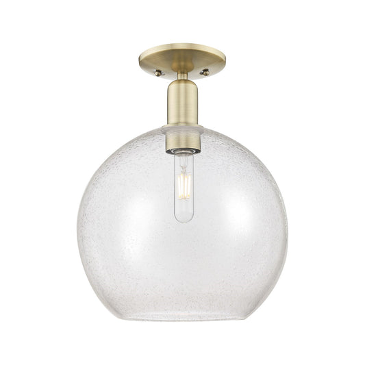 Innovations Athens 12in 1-Light Semi-Flush Mount | Industrial Antique Brass Steel and Seedy Glass | Entryway & Hallway | 11.75 x | Model 716-1C-AB-G124-12