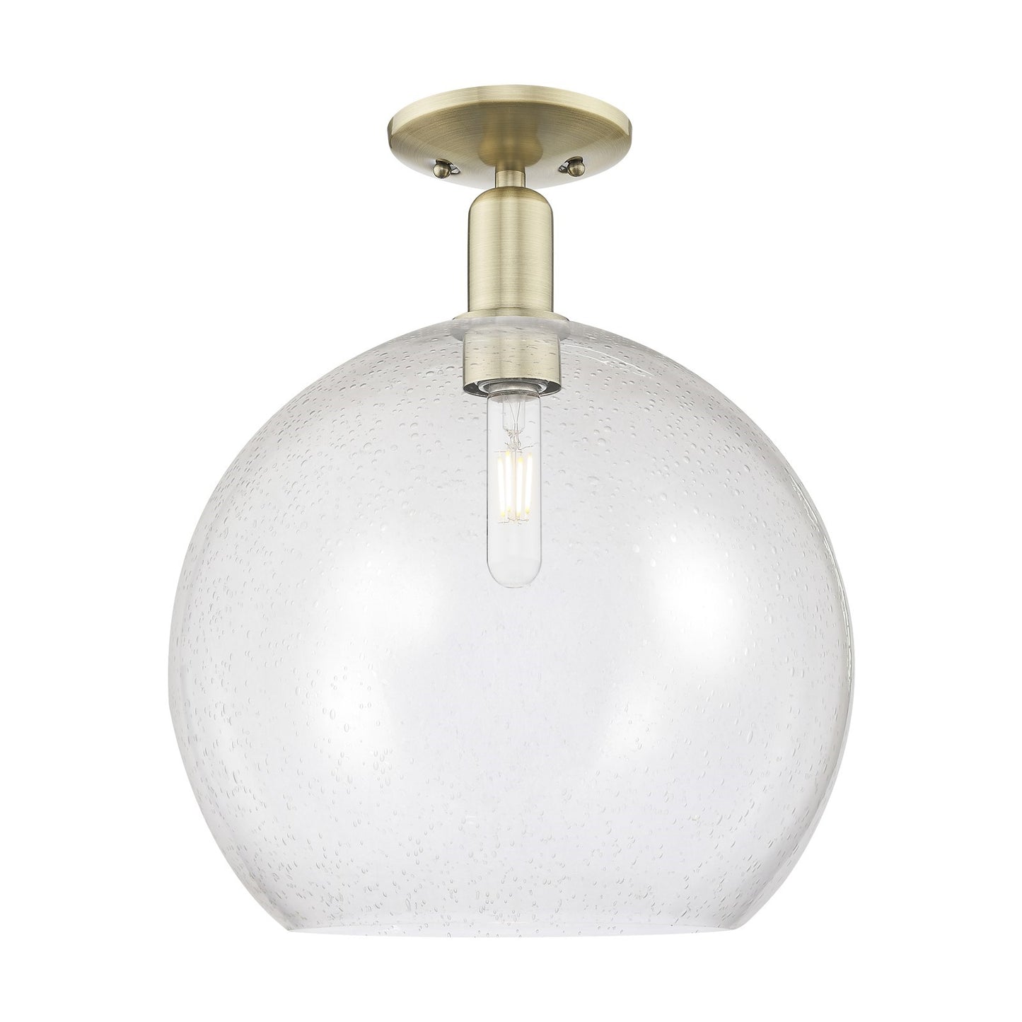 Innovations Athens 14in 1-Light Semi-Flush Mount | Industrial Antique Brass and Seedy Glass | Entryway & Hallway | 13.75 x 18.12 | Model 716-1C-AB-G124-14