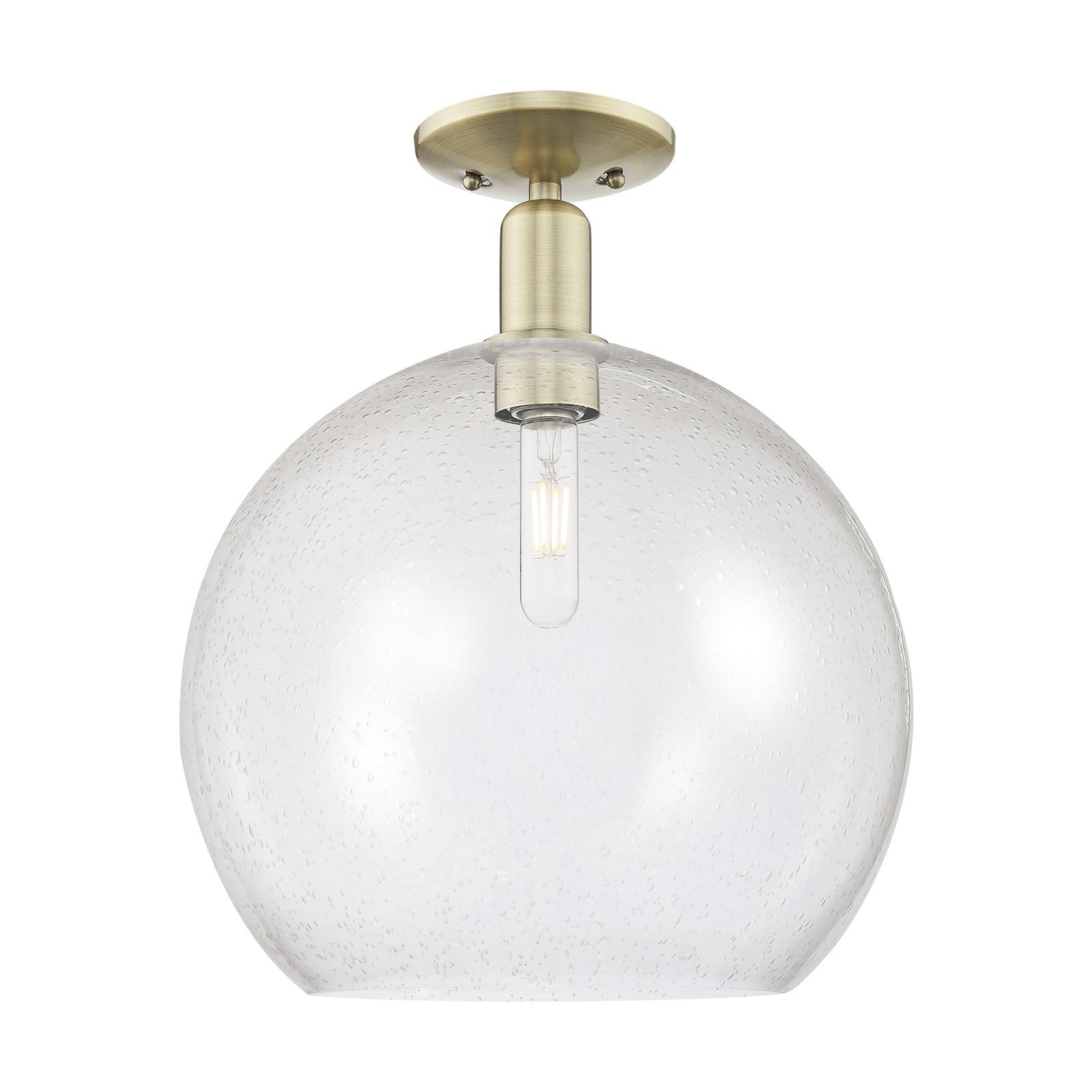 Innovations Athens 14in 1-Light Semi-Flush Mount | Industrial Antique Brass and Seedy Glass | Entryway & Hallway | 13.75 x 18.12 | Model 716-1C-AB-G124-14
