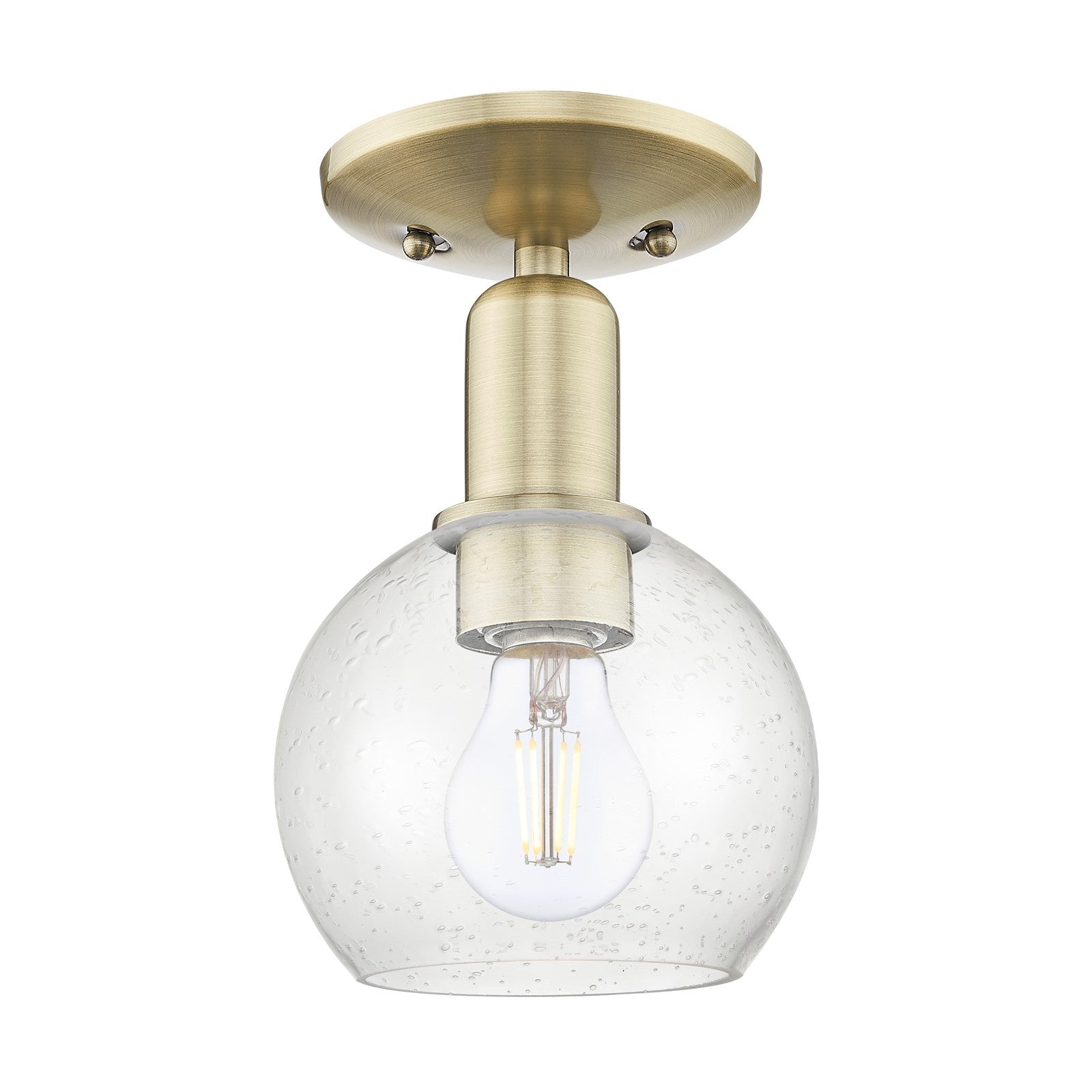 Innovations Athens 6in 1-Light Semi-Flush Mount | Industrial Antique Brass Steel and Seedy Glass Globe | Entryway & Hallway | Model 716-1C-AB-G124-6