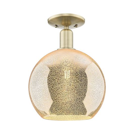 Innovations Athens 10in 1-Light Semi-Flush Mount | Industrial Antique Brass Steel and Mercury Glass | Entryway & Hallway | 10 x | Model 716-1C-AB-G128-10