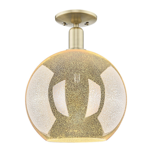 Innovations Athens 12in 1-Light Semi-Flush Mount | Industrial Antique Brass Steel and Mercury Glass | Entryway & Hallway | 11.75 | Model 716-1C-AB-G128-12