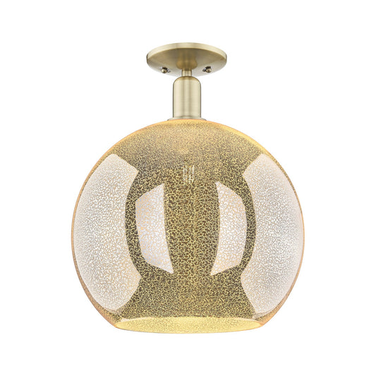 Innovations Athens 14in 1-Light Semi-Flush Mount | Industrial Antique Brass Steel and Mercury Glass | Entryway & Hallway | 13.75 | Model 716-1C-AB-G128-14