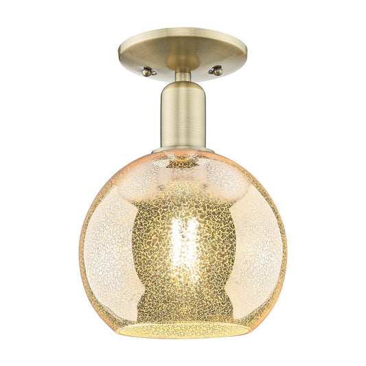 Innovations Athens 8in 1-Light Semi-Flush Mount | Industrial Antique Brass Steel and Mercury Glass | Entryway & Hallway | 8 x 8 x | Model 716-1C-AB-G128-8