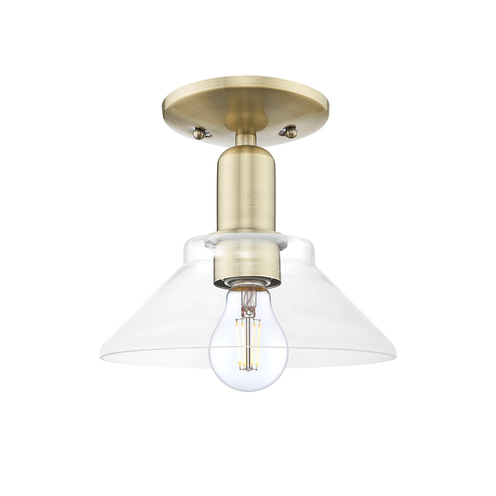 Innovations Orwell 8in 1-Light Semi-Flush Mount | Industrial Antique Brass Steel and Clear Glass | Entryway & Hallway | 8.38 x 8.38 | Model 716-1C-AB-G132