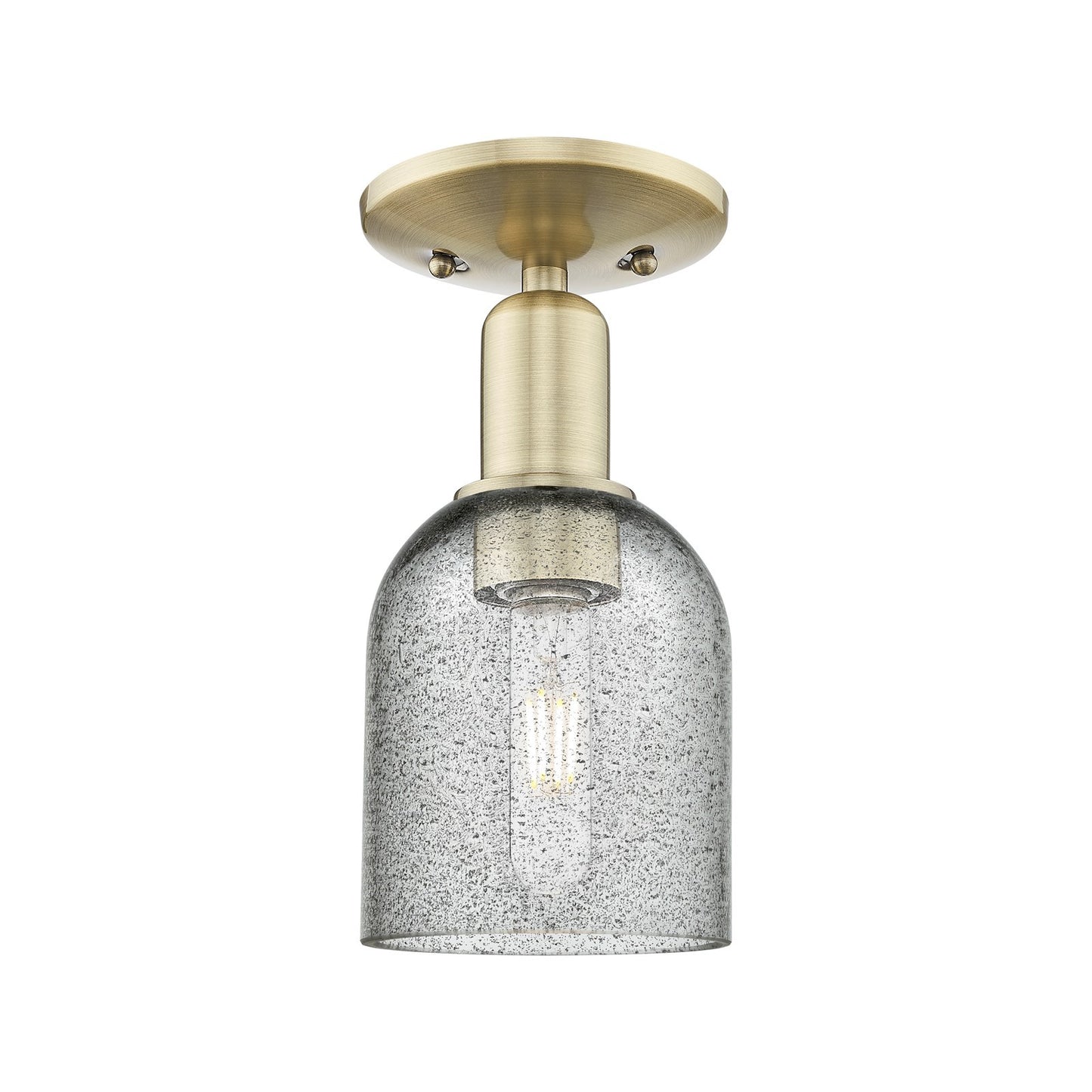 Innovations Caledonia 5in 1-Light Semi-Flush Mount | Industrial Antique Brass Steel and Charcoal Glass | Entryway & Hallway | 5 x 5 | Model 716-1C-AB-G257
