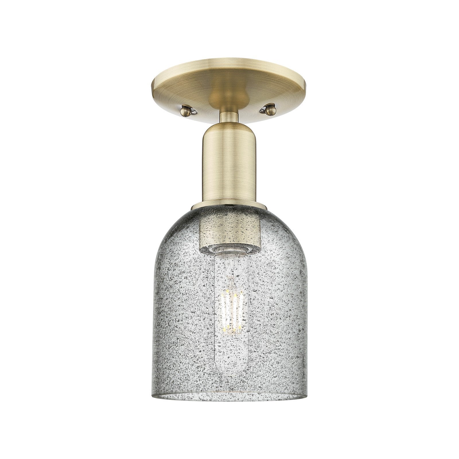 Innovations Caledonia 5in 1-Light Semi-Flush Mount | Industrial Antique Brass Steel and Charcoal Glass | Entryway & Hallway | 5 x 5 | Model 716-1C-AB-G257
