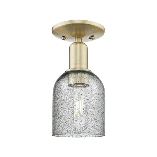 Innovations Caledonia 5in 1-Light Semi-Flush Mount | Industrial Antique Brass Steel and Charcoal Glass | Entryway & Hallway | 5 x 5 | Model 716-1C-AB-G257