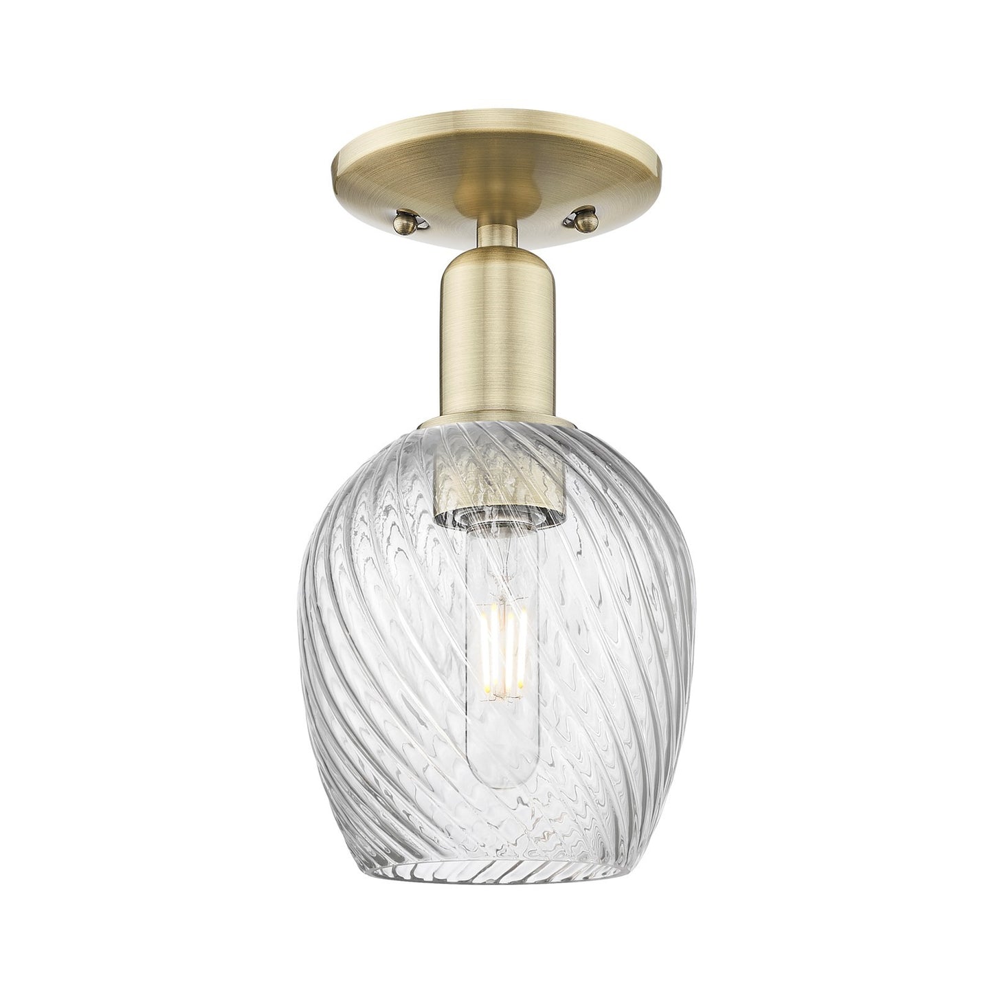 Innovations Salina 6in 1-Light Semi-Flush Mount | Industrial Antique Brass Steel and Clear Spiral Fluted Glass | Entryway & Hallway | Model 716-1C-AB-G292