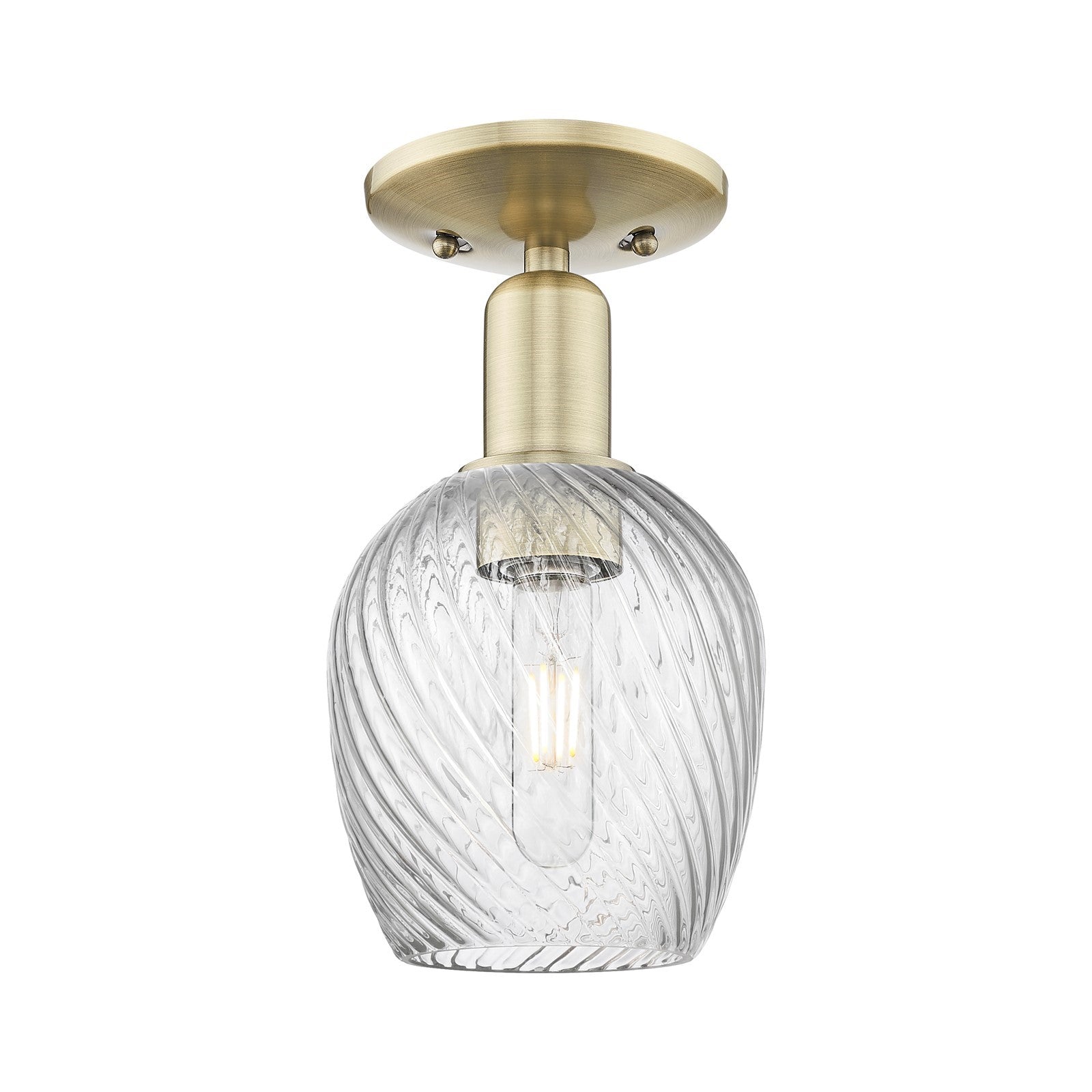 Innovations Salina 6in 1-Light Semi-Flush Mount | Industrial Antique Brass Steel and Clear Spiral Fluted Glass | Entryway & Hallway | Model 716-1C-AB-G292