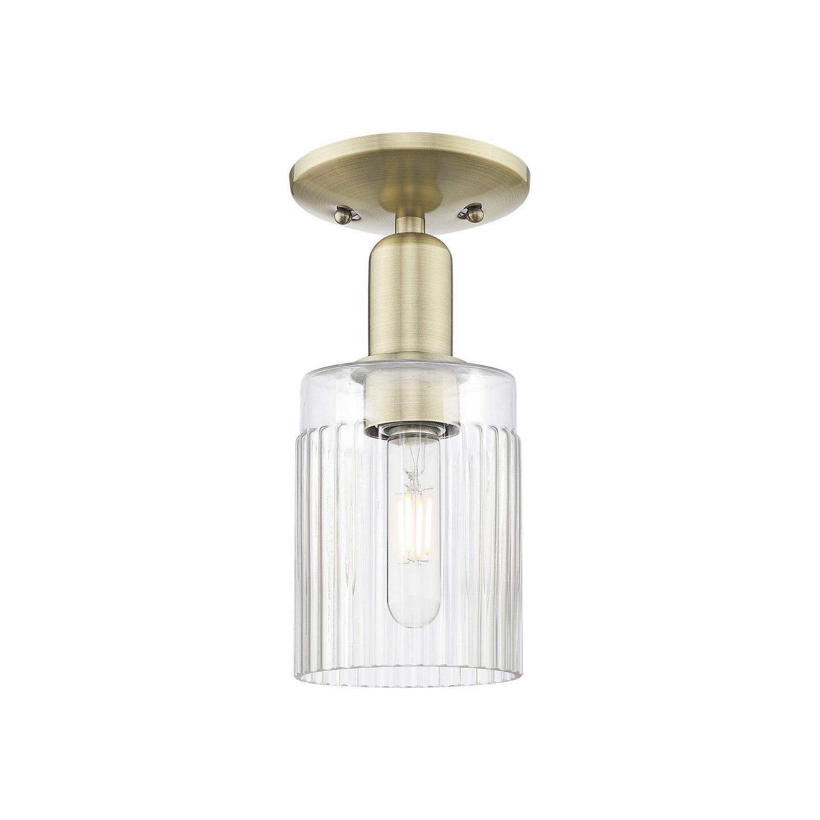 Innovations Hadley 5in 1-Light Semi-Flush Mount | Industrial Antique Brass Steel and Clear Ribbed Glass | Entryway & Hallway | 4.5 | Model 716-1C-AB-G342