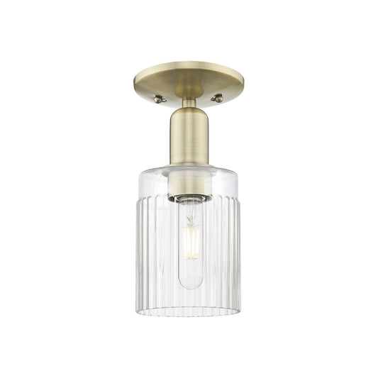 Innovations Hadley 5in 1-Light Semi-Flush Mount | Industrial Antique Brass Steel and Clear Ribbed Glass | Entryway & Hallway | 4.5 | Model 716-1C-AB-G342