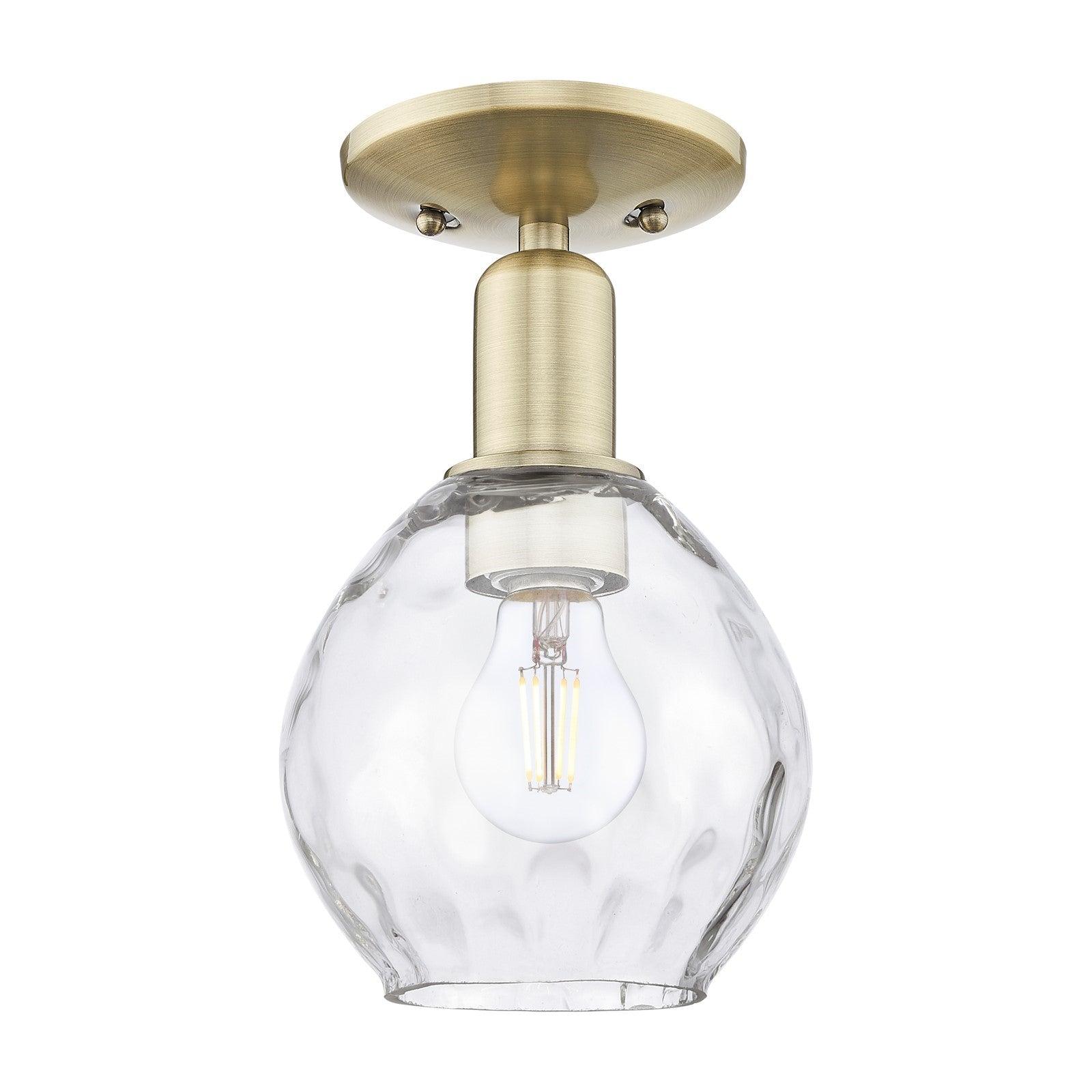 Innovations Waverly 6in 1-Light Semi-Flush Mount | Industrial Antique Brass and Clear Water Glass | Entryway & Hallway | 6 x 10 in | Model 716-1C-AB-G362